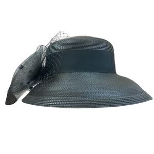 Vintage Church Hat Back Bow Straw Derby Breakfast at Tiffany’s Wide Brim